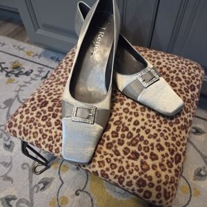 J Renee 7 1/2 Women's Gray Pumps with Embellished Rhinestone Buckle.